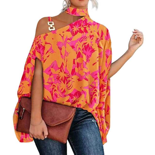 Camisa Feminina Gola Alta e Ombro Aberto - Brenda