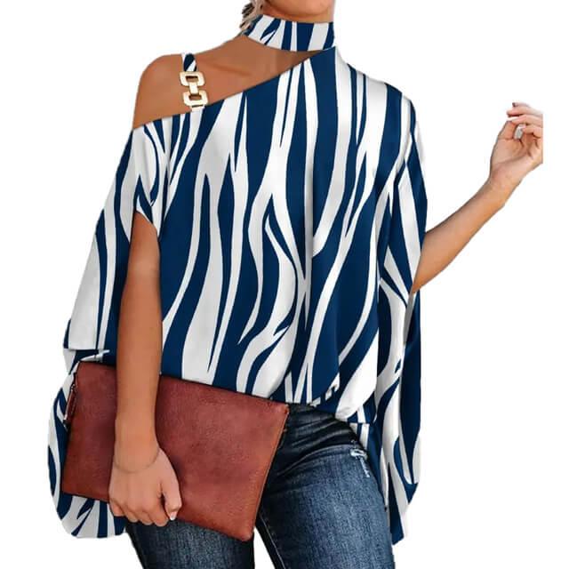 Camisa Feminina Gola Alta e Ombro Aberto - Brenda