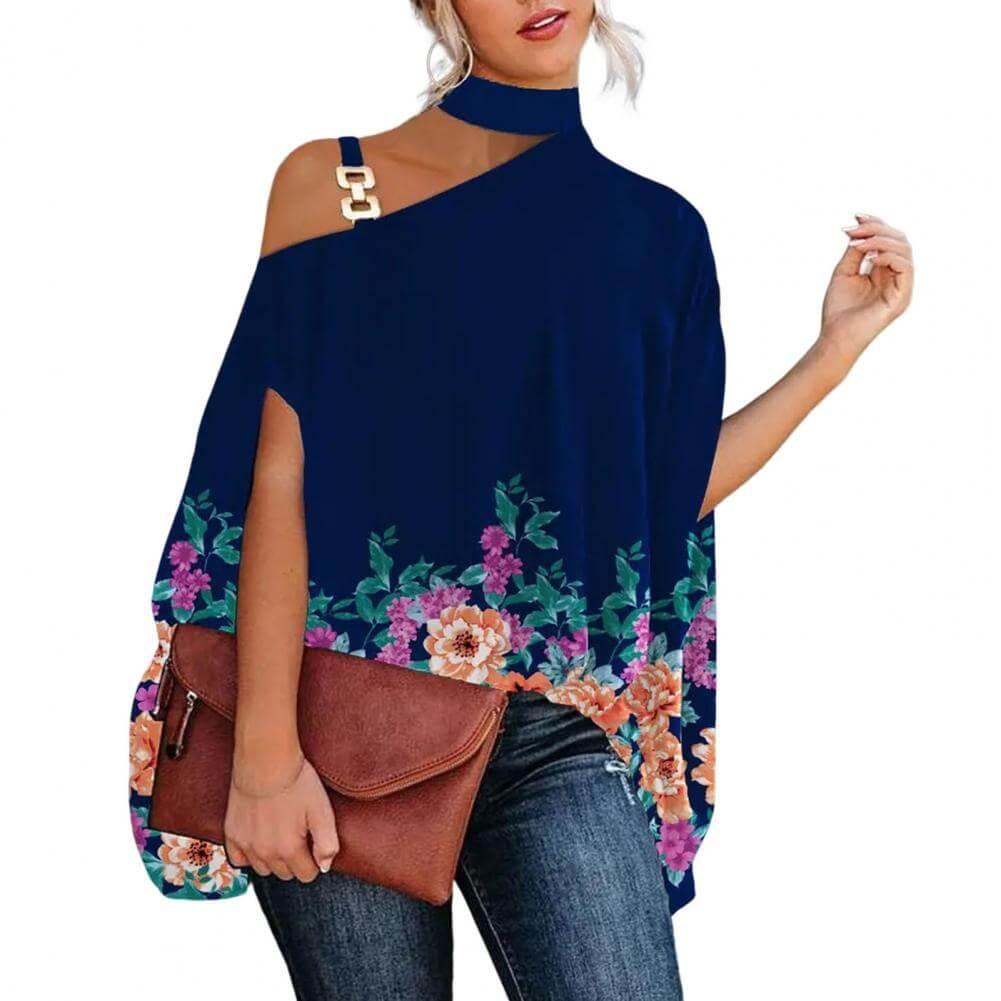 Camisa Feminina Gola Alta e Ombro Aberto - Brenda
