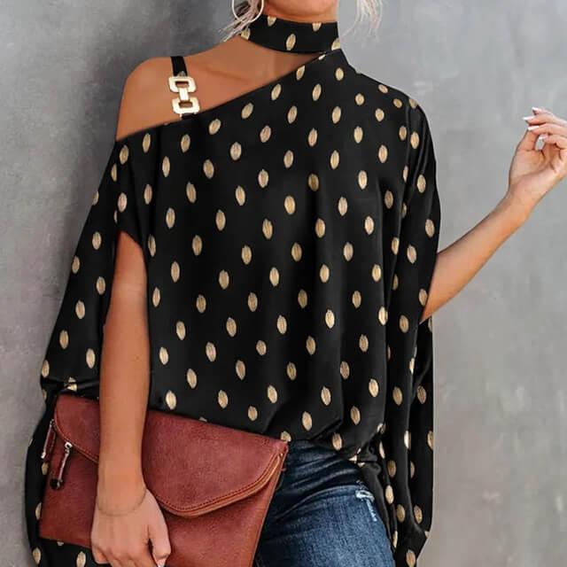 Camisa Feminina Gola Alta e Ombro Aberto - Brenda
