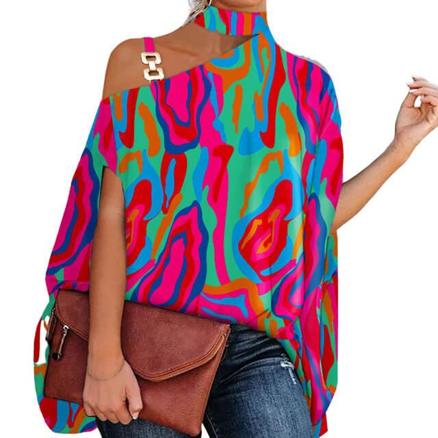 Camisa Feminina Gola Alta e Ombro Aberto - Brenda