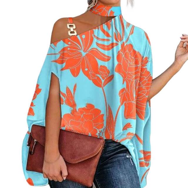 Camisa Feminina Gola Alta e Ombro Aberto - Brenda
