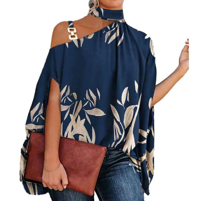 Camisa Feminina Gola Alta e Ombro Aberto - Brenda