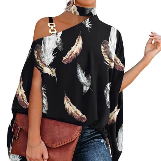 Camisa Feminina Gola Alta e Ombro Aberto - Brenda