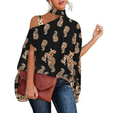 Camisa Feminina Gola Alta e Ombro Aberto - Brenda