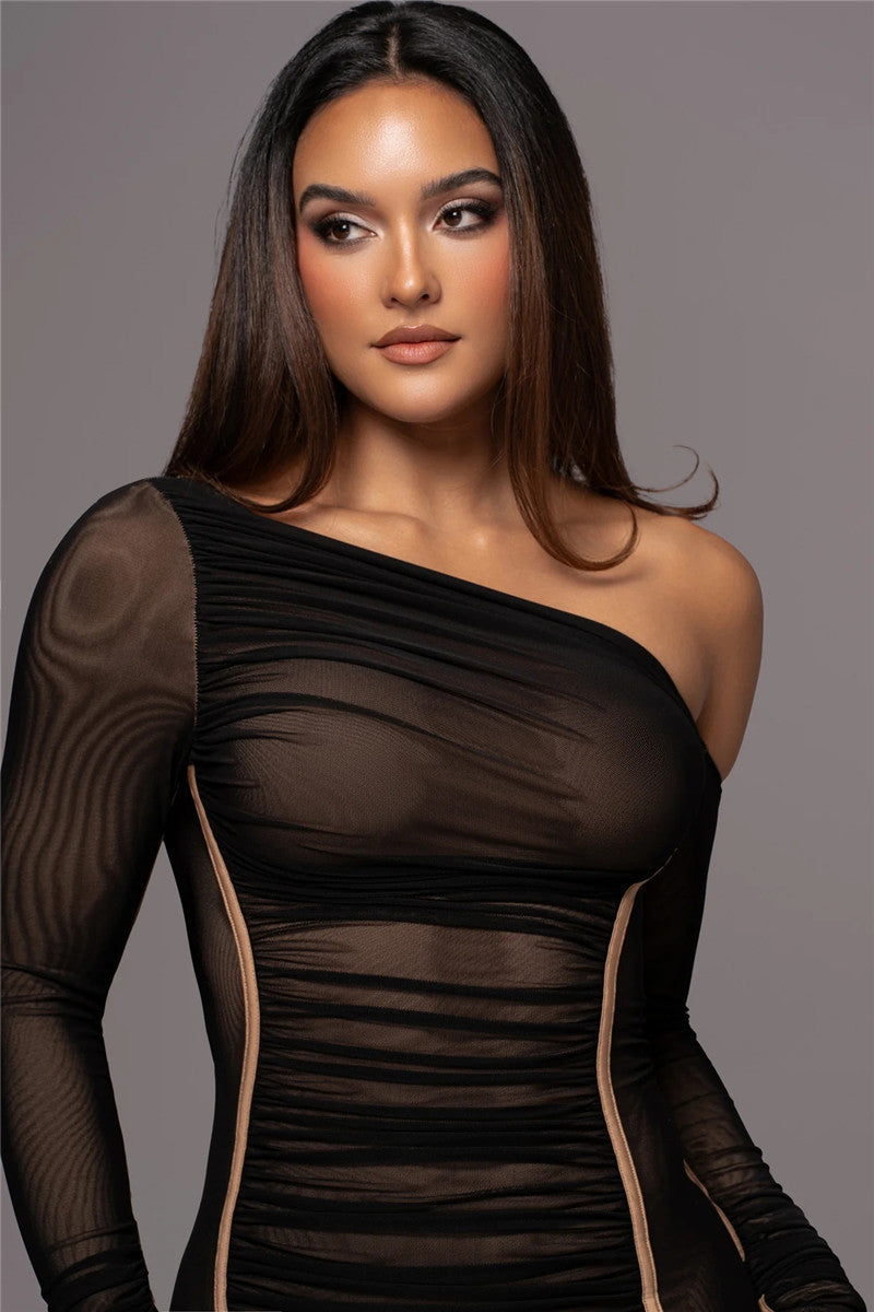 Vestido Midi Manga Longa de Tule Forrado Modern Lauren