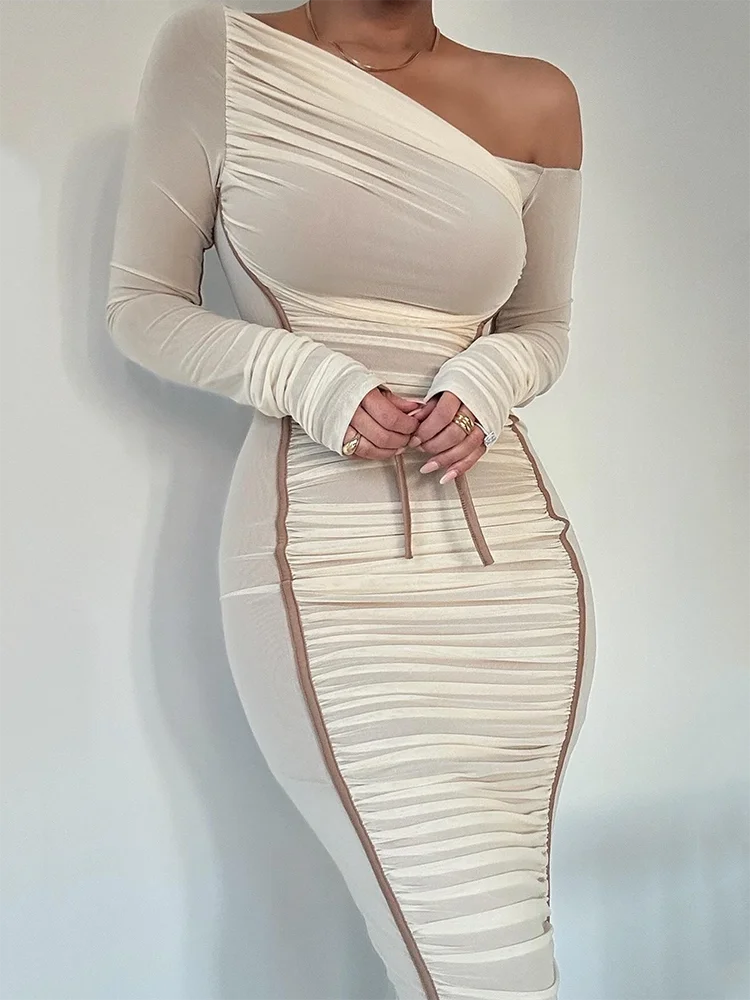 Vestido Midi Manga Longa de Tule Forrado Modern Lauren