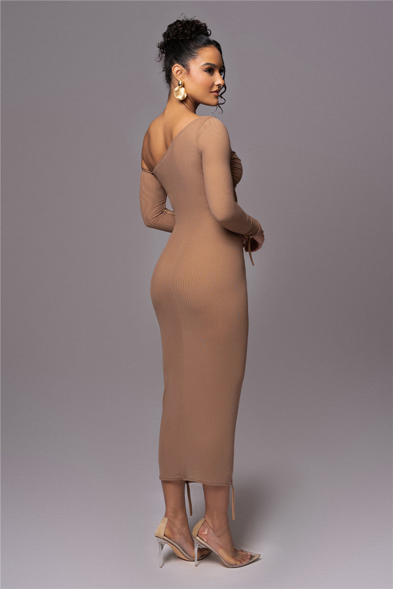 Vestido Midi Manga Longa de Tule Forrado Modern Lauren