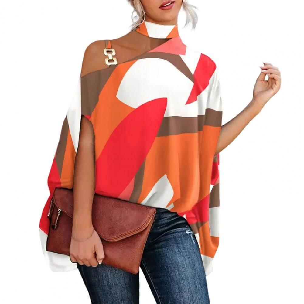 Camisa Feminina Gola Alta e Ombro Aberto - Brenda