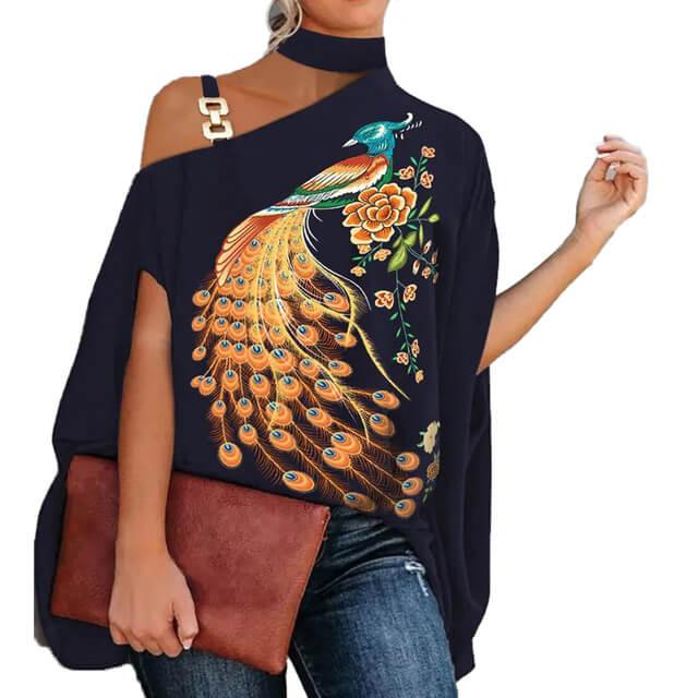 Camisa Feminina Gola Alta e Ombro Aberto - Brenda