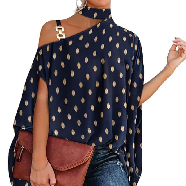 Camisa Feminina Gola Alta e Ombro Aberto - Brenda