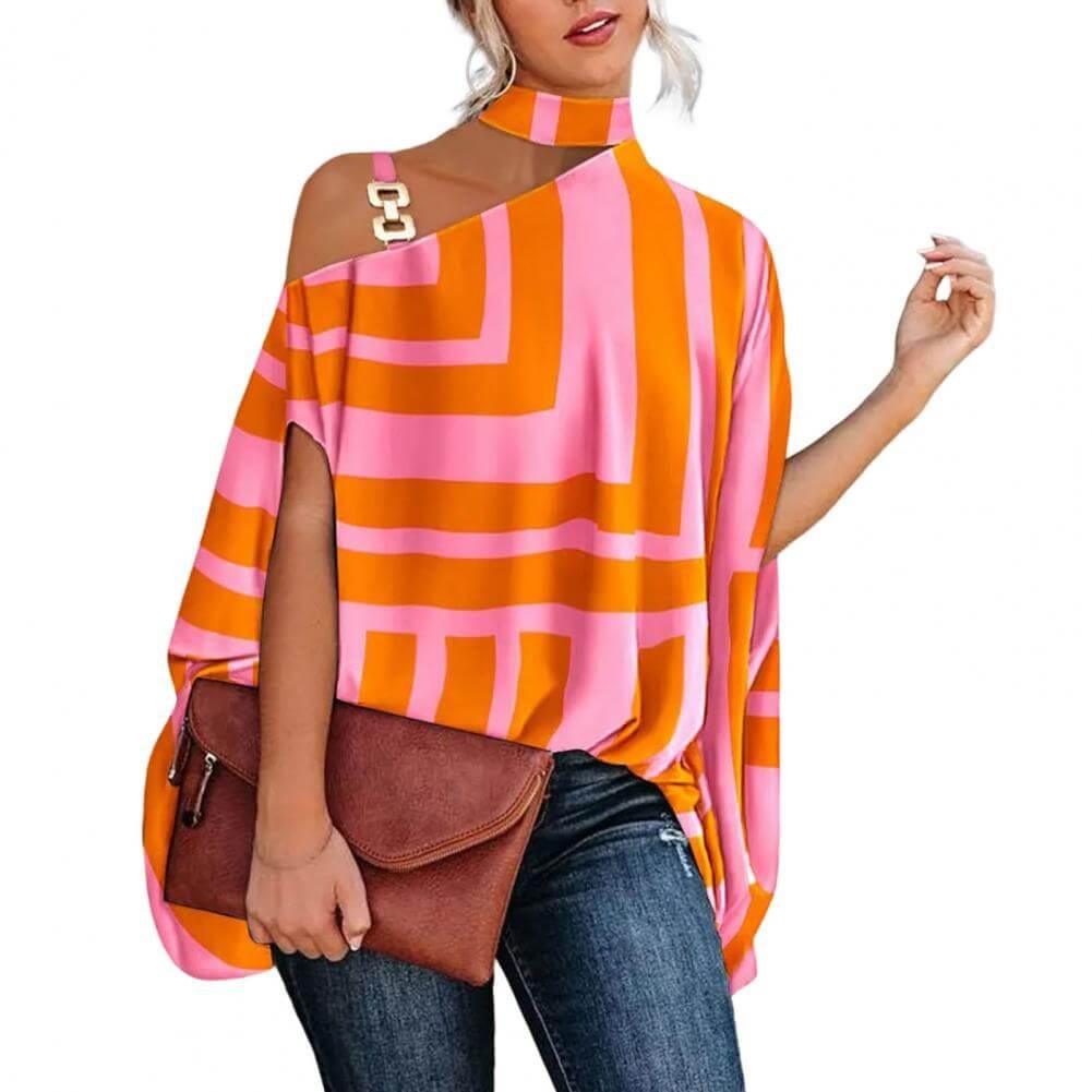 Camisa Feminina Gola Alta e Ombro Aberto - Brenda