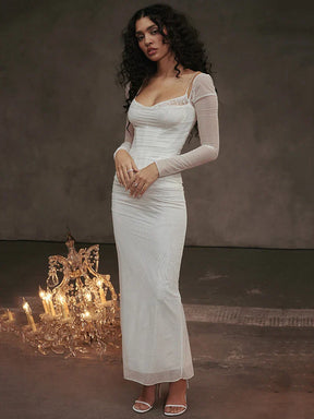 Vestido Longo com Espartilho em Camada Dupla de Tule Modern Luxury - Manga Longa
