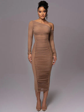 Vestido Midi Manga Longa de Tule Forrado Modern Lauren