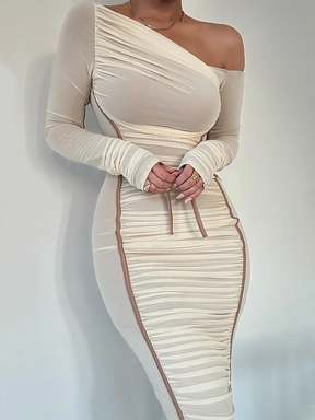 Vestido Midi Manga Longa de Tule Forrado Modern Lauren